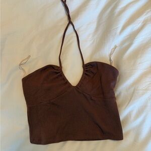 Aritzia Chocolate Ribbed Crop Top